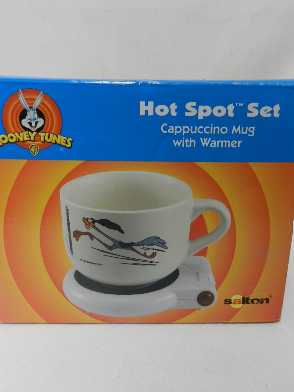 Looney Tunes Road Runner Hot Spot Set Cappuccino Mug Cup w/ Warmer Vintage NEW